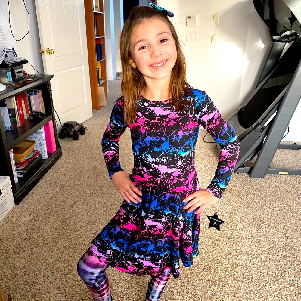 Jewel toned splatter skater dress